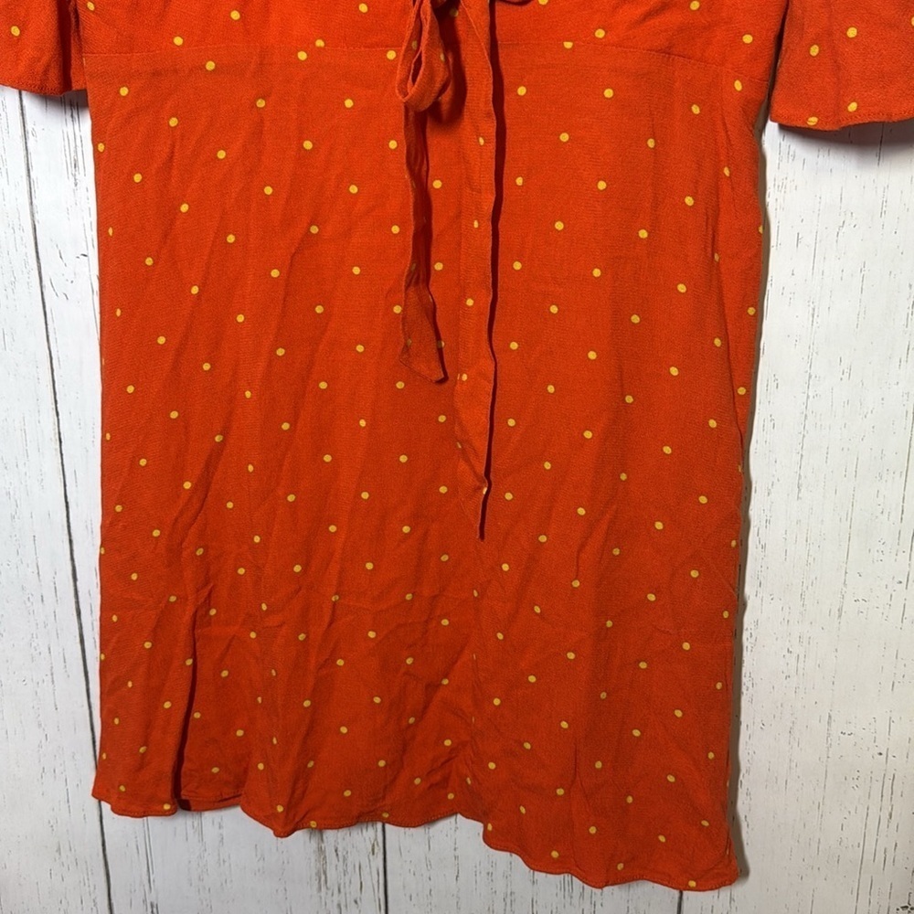 Free People All Yours Orange Yellow Polka Dot Statement Sleeve Tie Dress Size 10 - Picture 3 of 6
